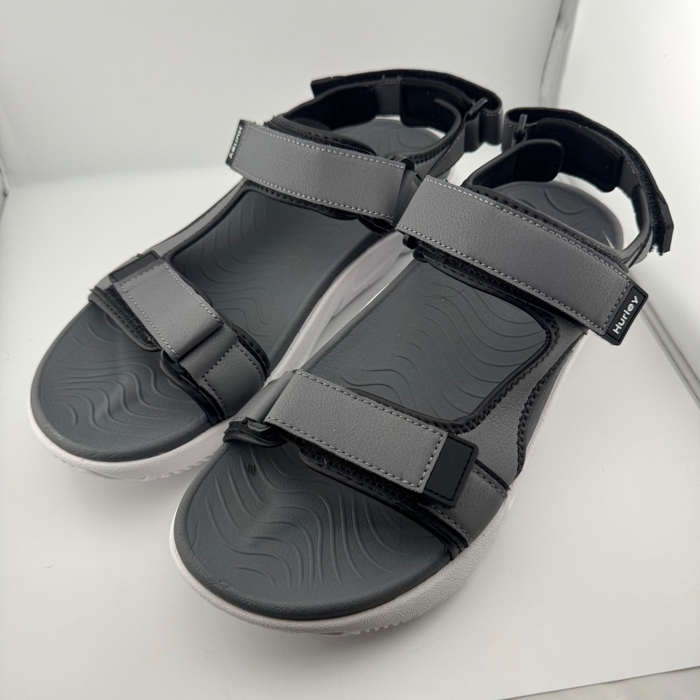Hurley Oceanside Sport Sandals Mens Size 10 Grey Black Adjustable Straps Surf